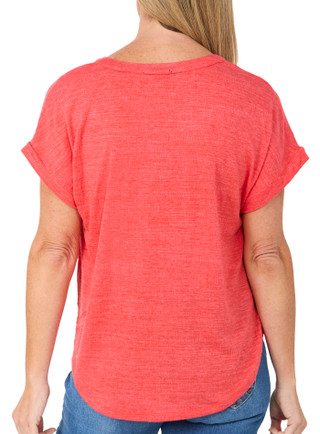 Thumbnail 2: Cable & Gauge Women's Short Sleeve Crinkle Henley Top 