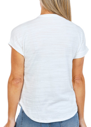 Thumbnail 3: Cable & Gauge Women's Short Sleeve Crinkle Split Neck Top 