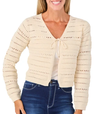 Thumbnail 1: Edge & Ivy Juniors' Pointelle Tie-Front Cardigan 