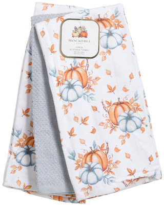 Thumbnail 1: Colordrift 3 Pk Harvest Pastel Pumpkin Kitchen Towels 