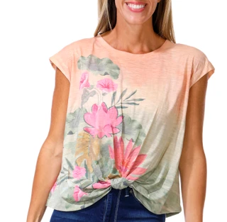 Thumbnail 1: Democracy Women's Petite Cap Sleeve Knot Hem Top 