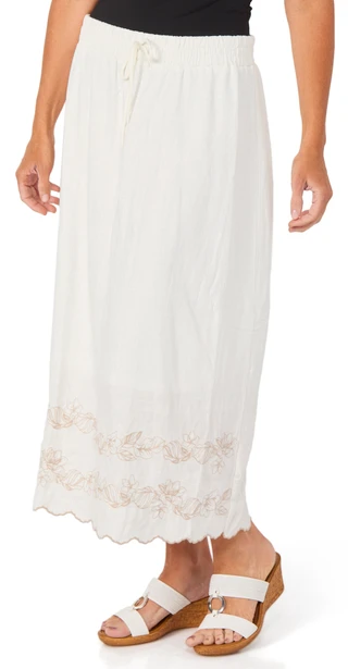 Thumbnail 1: AGB Women's Embroidered Hem Crepon Skirt 
