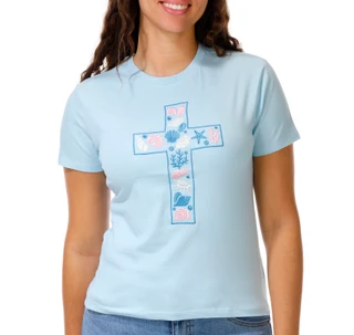 Thumbnail 1: COASTAL DREAMER Juniors' Short Sleeve Seashell Cross Tee 