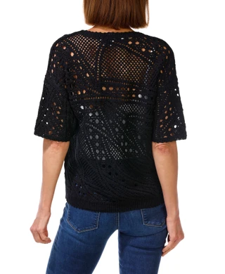 Thumbnail 2: DKNY Women's Short Sleeve Crochet Cotton Sweater 