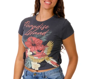 Thumbnail 1: COASTAL DREAMER Juniors' Short Sleeve Side Ruched Graphic Tee 