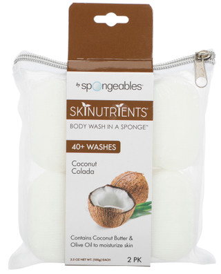 Thumbnail 1: Spongeables 2-Pk Coconut Colada Body Wash Sponges 