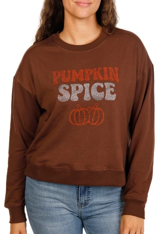 Thumbnail 1: Marled Women's Long Sleeve Harvest Pumpkin Spice Rhinestone Sweater 