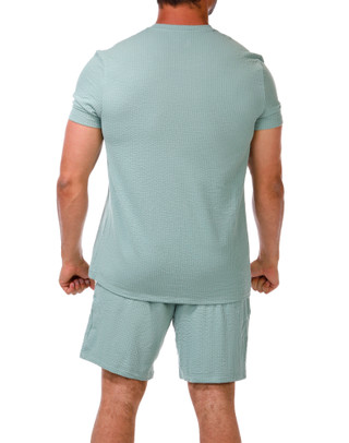 Thumbnail 3: Perry Ellis Men's 2 Pc Seersucker Lounge Shirt & Shorts Set 