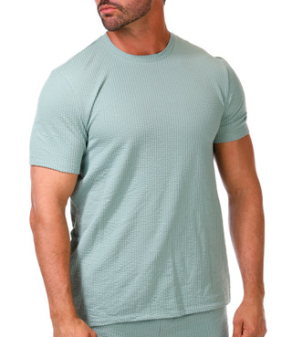 Thumbnail 4: Perry Ellis Men's 2 Pc Seersucker Lounge Shirt & Shorts Set 