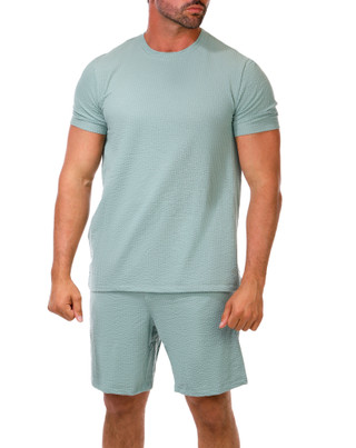 Thumbnail 1: Perry Ellis Men's 2 Pc Seersucker Lounge Shirt & Shorts Set 