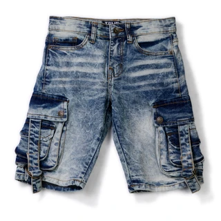 Thumbnail 1: True Indigo Boys' Cargo Denim Shorts with Flap Pockets 