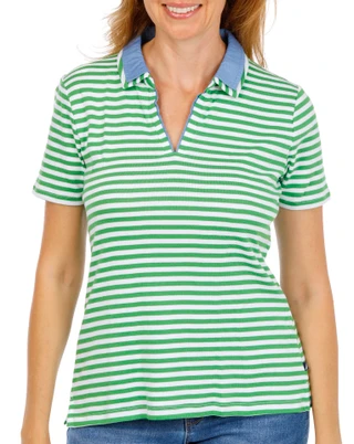 Thumbnail 1: Nautica Women's Short Sleeve Stripe Double Collar Top 