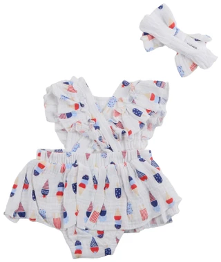 Thumbnail 2: Baby Essentials Baby Girls 3 Pc Americana Romper Set 
