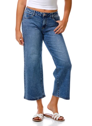 Thumbnail 1: GOGO JEANS Juniors' Side Rhinestone Wide Leg Jeans 