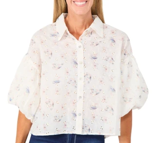 Thumbnail 1: Liv Women's Eyelet Embroidered Button-Front Top 