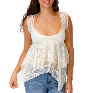 Thumbnail 1: Vigoss Juniors' Lace Sharkbite Babydoll Top 