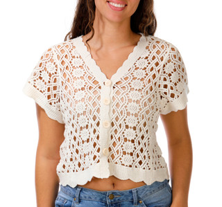 Thumbnail 1: REBELLION Juniors' Short Sleeve Crochet Cardigan 