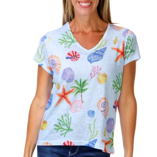 Thumbnail 1: Milano Women's Short Sleeve V-Neck Slub Top 