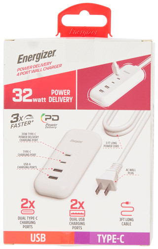 Thumbnail 2: Energizer 32W 4-Port Wall Charger with 3 Ft. Cable 