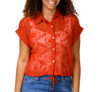 Thumbnail 1: Kaktus Couture Women's Petite Crochet Button Front Top 
