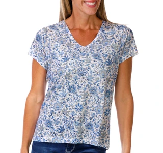 Thumbnail 1: Milano Women's Short Sleeve Floral V-Neck Top 