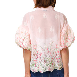 Thumbnail 2: LIV LOS ANGELES Women's Short Sleeve Embroidered Hem Woven Top 