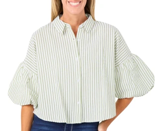 Thumbnail 1: Liv Women's 3/4 Sleeve Collared Puff Sleeve Top 