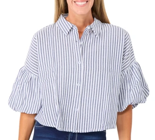 Thumbnail 1: LIV LOS ANGELES Women's 3/4 Sleeve Collared Puff Sleeve Top 
