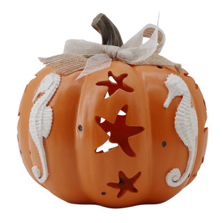 Thumbnail 3: Autumn Gatherings 7 in Resin LED Seahorse Pumpkin Home Accent 