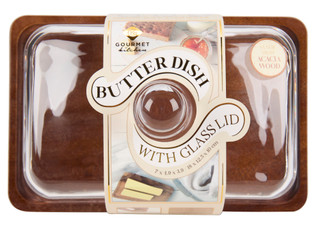 Thumbnail 1: GOURMET KITCHEN Butter Dish with Acacia Tray 