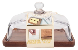 Thumbnail 2: GOURMET KITCHEN Butter Dish with Acacia Tray 