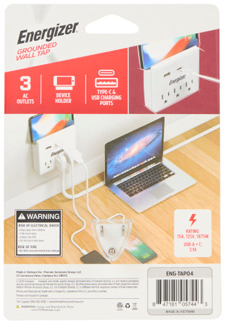 Thumbnail 2: Energizer 3-Outlet Wall Tap with USB Ports 
