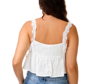Thumbnail 2: LUSH Juniors' Lace Trim Button Front Tank Top 