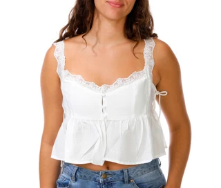 Thumbnail 1: LUSH Juniors' Lace Trim Button Front Tank Top 