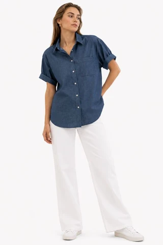 Thumbnail 1: TROVE NEW YORK Women's Oxford Collegiate Button Down Top 