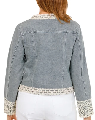 Thumbnail 2: WD NY Women's Crochet Trim Denim Lady Jacket 