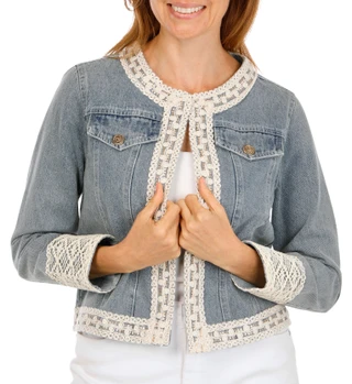 Thumbnail 4: WD NY Women's Crochet Trim Denim Lady Jacket 