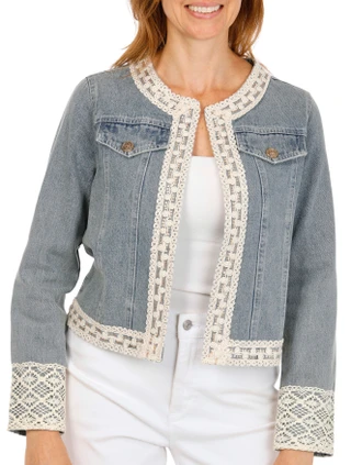 Thumbnail 1: WD NY Women's Crochet Trim Denim Lady Jacket 
