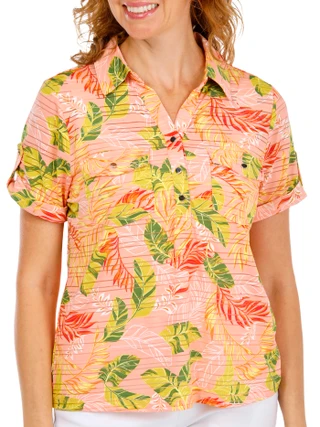 Thumbnail 1: Coral Bay Women's Petite Short Sleeve Button Placket Top 