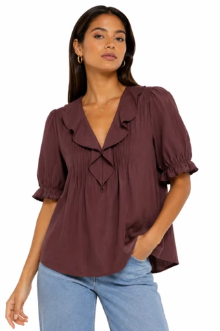 Thumbnail 1: TROVE NEW YORK Women's Romantic Accent Ruffle Top 