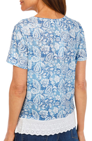 Thumbnail 2: BUNULU Women's Vintage Paisley Eyelet Trim Top 