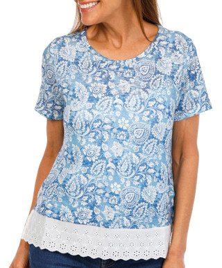 Thumbnail 3: BUNULU Women's Vintage Paisley Eyelet Trim Top 