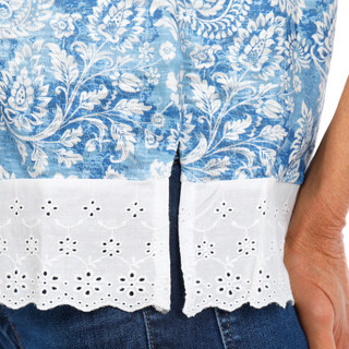 Thumbnail 4: BUNULU Women's Vintage Paisley Eyelet Trim Top 