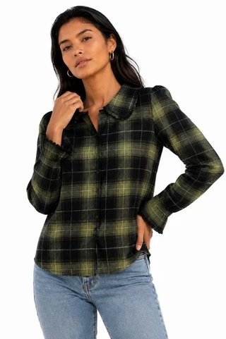 Thumbnail 1: TROVE NEW YORK Women's Plaid Cozy Button Down Long Sleeve Top 