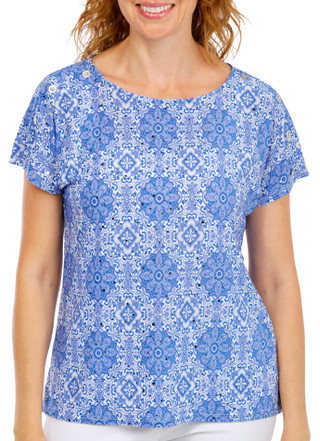 Thumbnail 1: Coral Bay Women's Petite Short Sleeve Disco Tee 