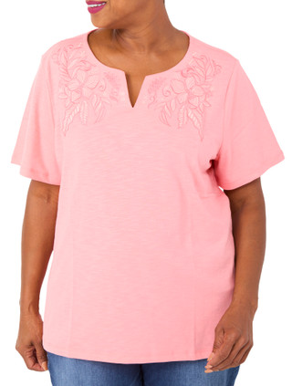 Thumbnail 1: Coral Bay Plus Short Sleeve Embroidered Floral Top 