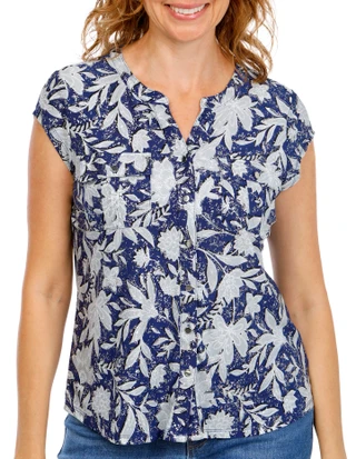 Thumbnail 1: Coral Bay Women's Petite Cap Sleeve 2 Pocket Foil Tee 