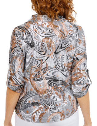 Thumbnail 4: Coral Bay Women's Petite Roll Tab Sleeve 2 Pocket Foil Top 