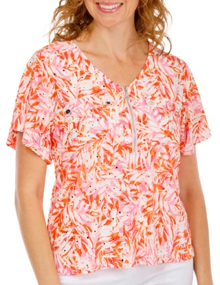 Thumbnail 1: Coral Bay Women's Petite Flutter Sleeve Henley Disco Top 