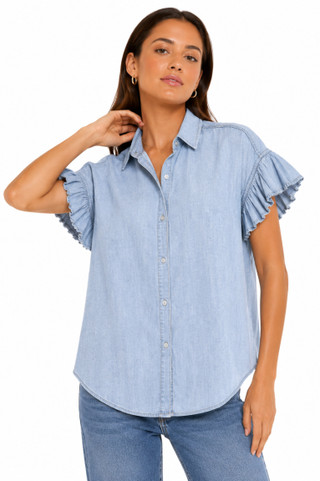 Thumbnail 1: TROVE NEW YORK Women's Fray Denim 3/4 Sleeve Top 